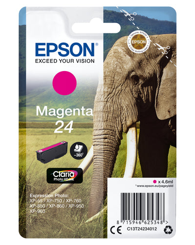 Epson Elephant Singlepack Magenta 24 Claria Photo HD Ink Epson Elephant Singlepack Magenta 24 Claria Photo HD Ink